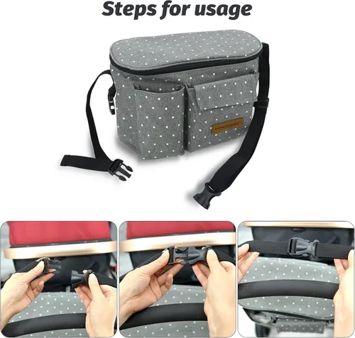 Miniatura 6 de Miracle Baby Bolsa organizadora de cochecito para mamá, bolsa universal de almacenamiento de cochecito, compatible con la mayoría de cochecitos
