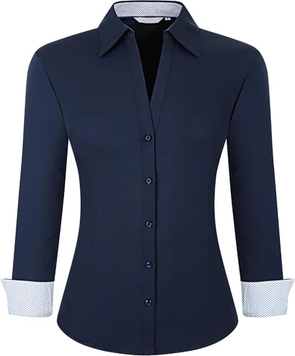 Miniatura 23 de Esabel.C Camisas de manga larga con botones para mujer, ajuste regular, blusa de trabajo elástica