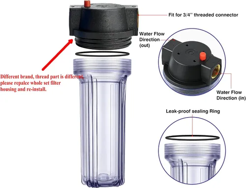Miniatura 2 de Geekpure Carcasa delgada de filtro de agua para toda la casa de 10 pulgadas con válvula de alivio de presión, puerto de latón NPT de 3/4 pulgadas