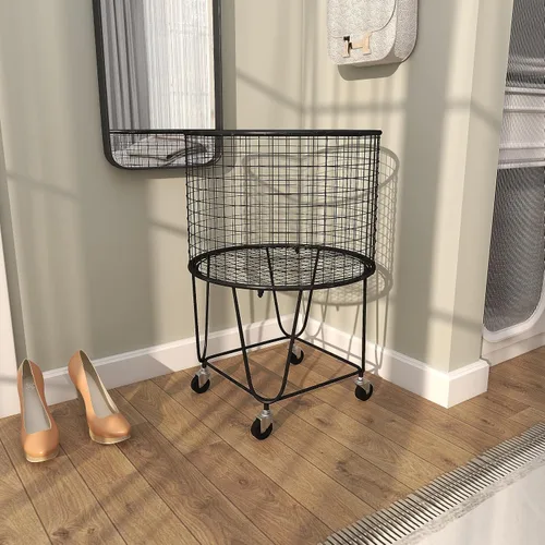 Miniatura 7 de CosmoLiving by Cosmopolitan Carrito de Almacenamiento de Metal de Conjunto Profundo con Canasta de Lavandería de Malla Rodante, 18" x 18" x 24
