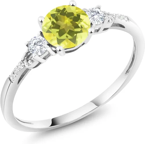 Miniatura 14 de Gem Stone King Anillo de compromiso de 3 piedras preciosas redondas de oro blanco de 10 quilates con piedra natal de 0.236 in con piedra natal