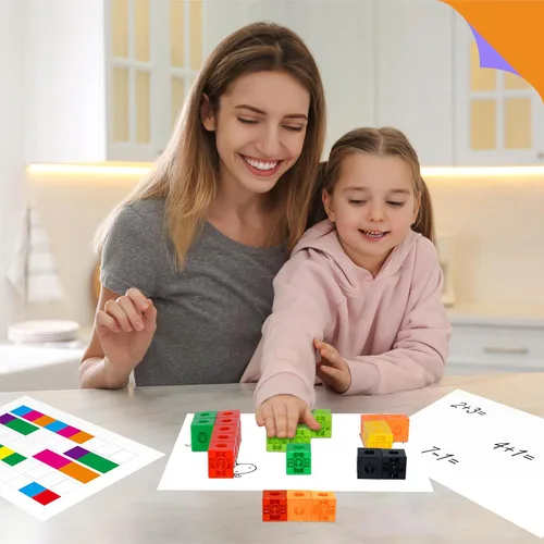 Miniatura 6 de SpriteGru - Juego de 100 cubos de enlace matemático, cubos matemáticos manipulativos que se conectan y cuentan, bloques de construcción