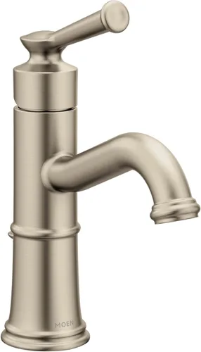 Moen Belfield Grifo de Lavabo de Baño de Una Manija en Níquel Cepillado con Ensamble de Desagüe y Placa de Cubierta Opcional, 6402BN