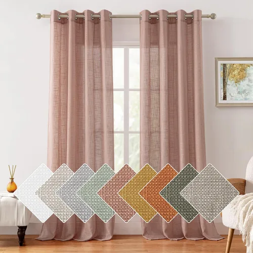 Miniatura 15 de HOMEIDEAS - Cortinas traslúcidas de lino rosa pálido, 2 paneles de 63 pulgadas de largo con textura de rosa polvoriento semitransparente, cortinas