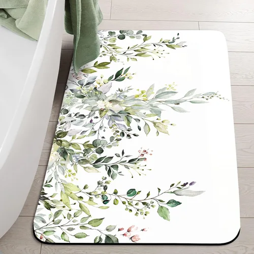 Miniatura 3 de BBiggood Alfombras de baño salvia, alfombra de baño verde salvia con hojas de eucalipto, se ajusta debajo de la puerta, alfombra de ducha fina