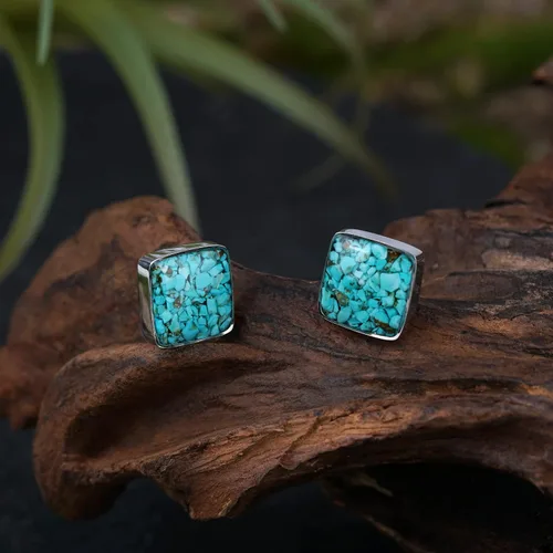 Miniatura 8 de Lauren-Spencer Aretes cuadrados de piedra preciosa para mujer, delicados aretes de piedra pulida de malaquita y sodalita, hipoalergénicos, aretes