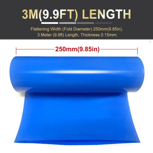 Miniatura 4 de Tubo de Envoltura Termorretráctil Plano de PVC de 9.85 Pulgadas (250mm) para Baterías de Litio 18650 21700, Paquetes de Batería DIY, Azul, Longitud