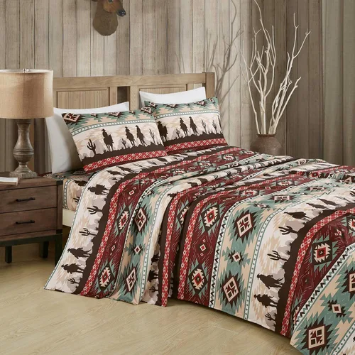 Miniatura 16 de Chezmoi Collection Juego de sábanas geométricas Lodge de 3 piezas tamaño Twin - Multicolor azul con estampado de diamante, microfibra cepillada