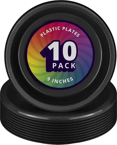 DecorRack 10 platos de plástico grandes, platos de plástico de colores resistentes de 9 pulgadas, artículos desechables para fiestas de cumpleaños