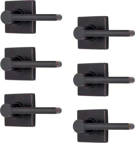BRINKS – Paquete de 6 manijas de puerta de paso interior, estilo contemporáneo, bronce toscano, acabado en bronce aceitado sin llave, manija de