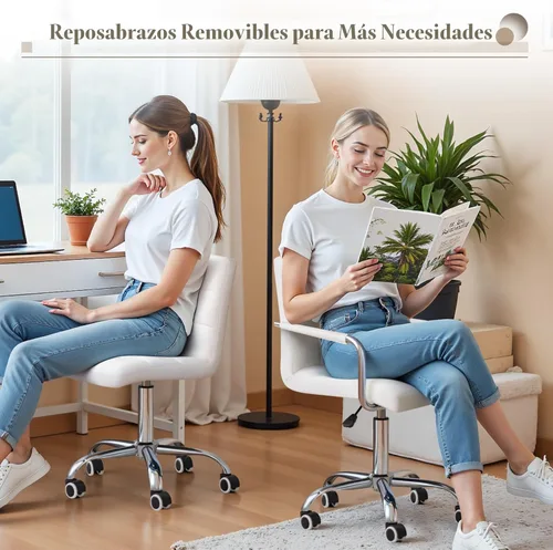 Miniatura 5 de Furmax silla de oficina con respaldo medio de piel sintética, silla ejecutiva moderna, ajustable, silla de escritorio para el hogar, silla de Blanco