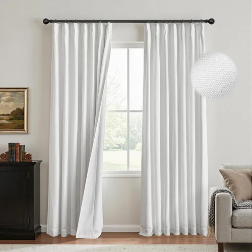 Miniatura 20 de MYSKY HOME Dusty Blue Full Black Out Pinch Pleated Curtains 63 inches Long for Bedroom Linen Textured with Blackout Liners Blue Gray Thermal