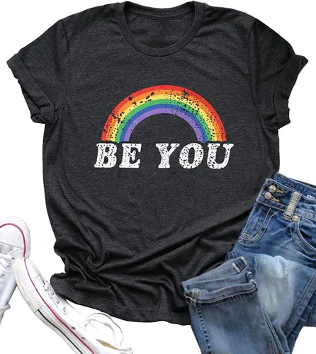 Miniatura 3 de Camisa de arco iris para mujer, camiseta de orgullo con estampado de arco iris, camisetas casuales de manga corta, Arco iris