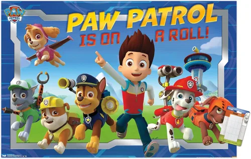 Miniatura 10 de Nickelodeon Paw Patrol - Póster de pared de tripulación, 22.4 pulgadas de largo x 14.7 pulgadas de ancho, versión enmarcada de madera de granero