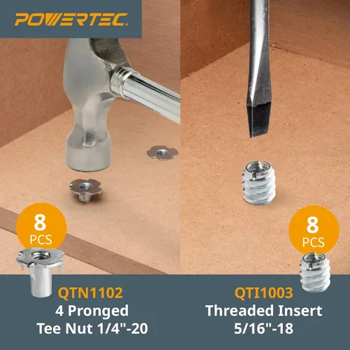 Miniatura 3 de POWERTEC 71173 Kit de perilla de riel en T, pernos roscados y arandelas 1/4-20, juego de 46 piezas, pernos de riel en T, accesorios de riel en T