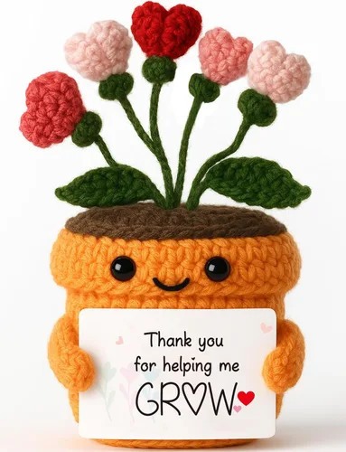 Miniatura 14 de MAMAGIFTREE Planta en maceta de ganchillo a mano con tarjeta I Love You More – Divertido ramo de corazón romántico, regalo eterno hecho a mano