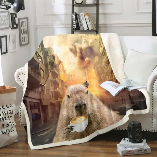 Miniatura 13 de Erosebridal Manta de Capybara de dibujos animados de 40 x 50 pulgadas para niños, bonita manta de vellón marrón Capybaras para niños y niñas, manta