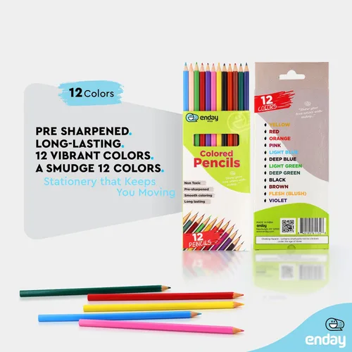 Miniatura 4 de Enday Lápices de colores, 12 unidades, lápices de colores preafilados para niños y adultos, suministros de arte y escuela para dibujar, paquete