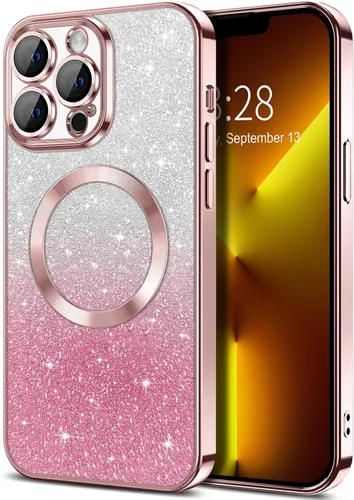 Miniatura 8 de Hython Funda para iPhone 13 Pro transparente con purpurina magnética [compatible con MagSafe] Protector completo de lente de cámara delgado