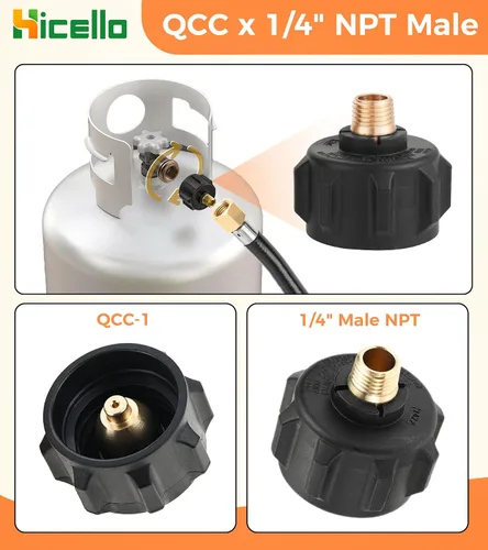 Miniatura 5 de 3 adaptadores de latón de gas propano – QCC1 macho/POL hembra a 1/4 pulgadas NPT macho + POL macho a 1/4 pulgadas NPT macho + QCC1 macho a 1/4