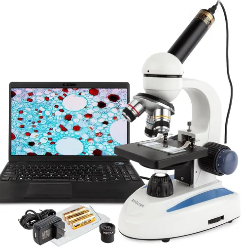 Miniatura 15 de AmScope Microscopio monocular compuesto inalámbrico digital M158C-2L-E, oculares WF10x y WF25x, aumento de 40x-1000x, iluminación LED superior e