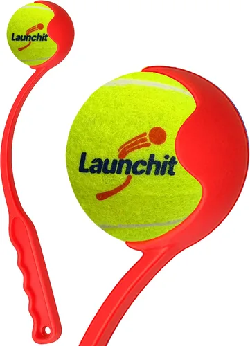 Miniatura 10 de Lanzador de pelotas para perros, lanzador de pelotas de tenis, diseño compacto de 13.8 pulgadas con pelota mediana de 2.5 pulgadas (azul)