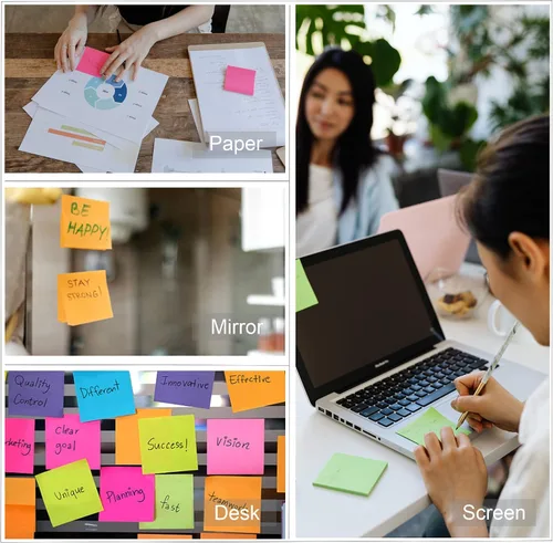 Miniatura 6 de Notas adhesivas a granel, 60 blocs de notas adhesivas, 3 x 3 pulgadas, 100 hojas/bloc, paquete de notas de colores brillantes surtidos, gran poder