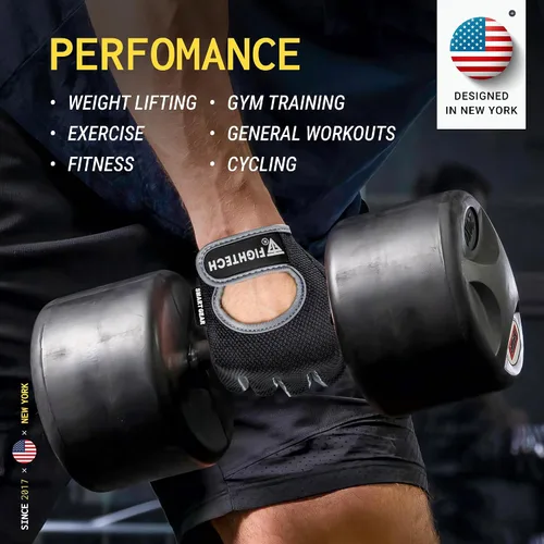 Miniatura 6 de FIGHTECH Guantes de entrenamiento para hombres y mujeres, guantes sin dedos para levantamiento de pesas con palmas acolchadas, guantes de gimnasio