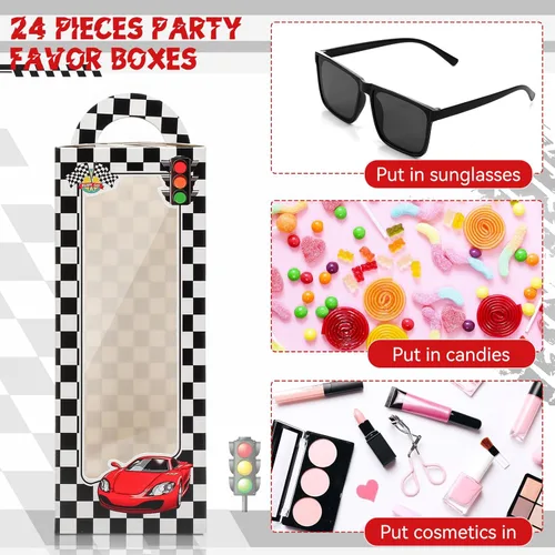 Miniatura 2 de Fuyoooo 24 piezas de regalos de fiesta a cuadros de carreras 12 piezas de gafas de sol negras divertidas, paquete de 12 cajas de carreras a cuadros