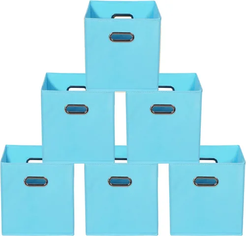 Miniatura 30 de Contenedores de almacenamiento de tela, organizadores de tela con asa, cubos plegables para almacenamiento de tela o accesorios, 11 x 11 x 11 Naranja