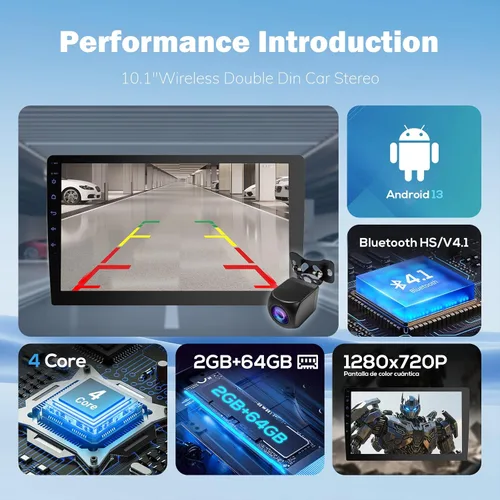 Miniatura 3 de Haudio Estéreo de coche Android de doble DIN de 10.1 pulgadas con Apple CarPlay inalámbrico y Android Auto - 2 GB de RAM 64 GB ROM, pantalla táctil