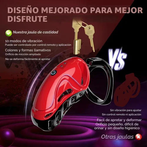 Miniatura 4 de Jaula de Castidad Vibratoria de Juguete Sexual - Dispositivos de Castidad Masculina Jaula para Pene con 10 Vibraciones, Aplicación y Control Remoto