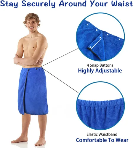 Miniatura 5 de kilofly 2 toallas de baño ajustables para hombre con cierre a presión, 26 x 54 pulgadas