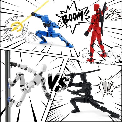 Miniatura 6 de Juego de 6 figuras de acción T13 ensambladas, muñecos magnéticos multicolores Robo Dummy Titan 13 con armas, figuras de acción de Navidad
