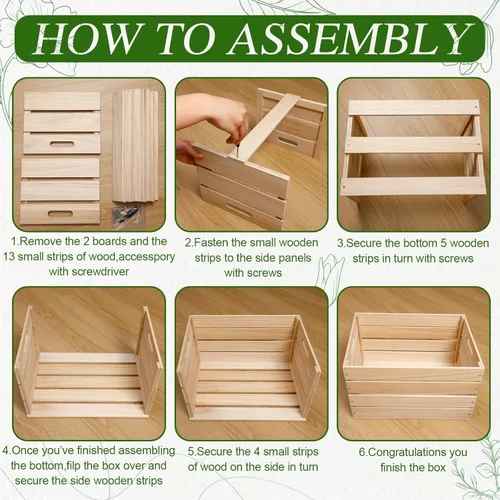 Miniatura 4 de Weysat Paquete de 3 cajas grandes de madera para almacenamiento, 16 x 12 x 9.5 pulgadas, cajas de madera sin ensamblar con asa, caja decorativa