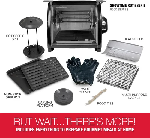 Miniatura 7 de Ronco Showtime Asador y horno de barbacoa de gran capacidad, edición moderna, controles de interruptor simples, amarre de puerta de silicona