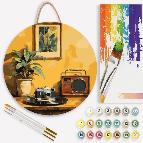 TAOPAOLAB Kit de pintura de radio retro por números para adultos en tablero de madera, kit de pintura de madera vintage para radio y cámara, 12