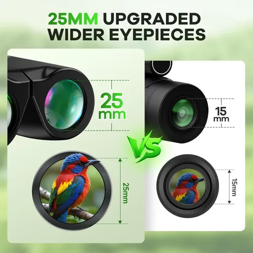 Miniatura 4 de Binoculares compactos para adultos y niños con prisma BAK4, lente FMC de 15x25, binoculares impermeables con visión de poca luz, binoculares Verde