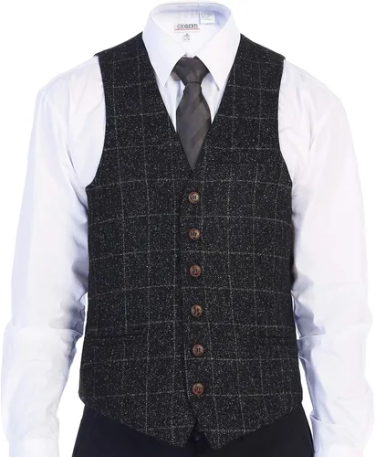 Miniatura 6 de Gioberti Chaleco de tweed formal de 6 botones para hombres