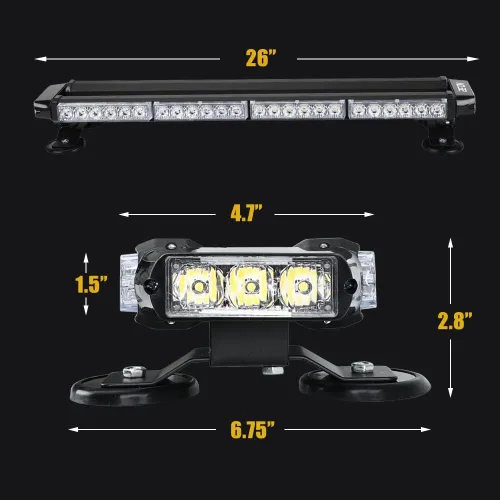 Miniatura 9 de 26" 54 LED 7 modo flash Asesor de tráfico de doble cara advertencia de emergencia seguridad vehículo techo superior barra de luz estroboscópica