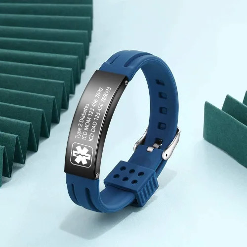 Miniatura 130 de OPALSTOCK Pulseras médicas personalizadas de silicona ajustable para identificación de emergencias, grabado gratuito, 9 pulgadas, resistente al