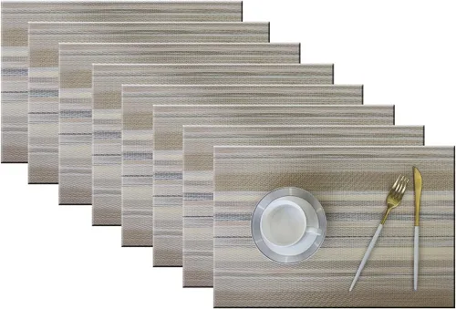 Miniatura 19 de Manteles individuales para mesa de comedor, lavables y fáciles de limpiar, camino de mesa de PVC (1 camino de mesa y 6 manteles individuales, negro)