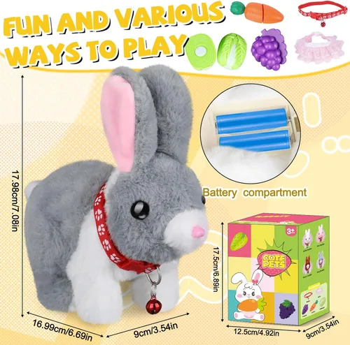 Miniatura 4 de Jimate Lindo Conejo Saltarín de Peluche para Niños, Conejito de Peluche Interactivo con Saltos, Orejas que se Mueven, y Sonidos, Juguete de Conejo