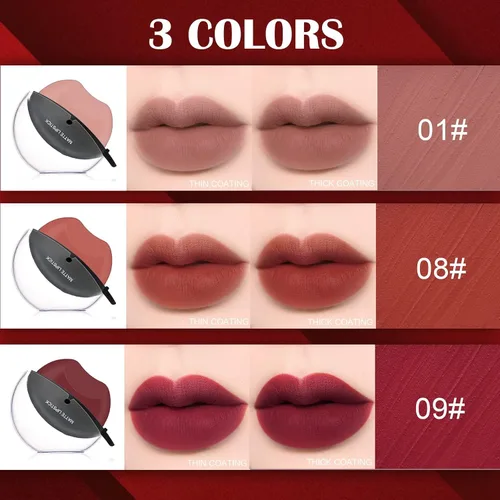 Miniatura 5 de DAGEDA Juego de lápices labiales mate de 3 colores, lápiz labial de terciopelo mate, lápiz labial perezoso, de larga duración, alta pigmentación
