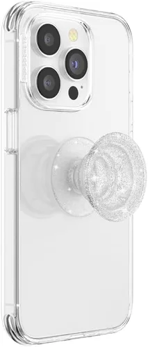 PopSockets Adhesive Phone Grip, Holder, Phone Stand, Kindle - Clear Glitter Silver (Pack of 3)