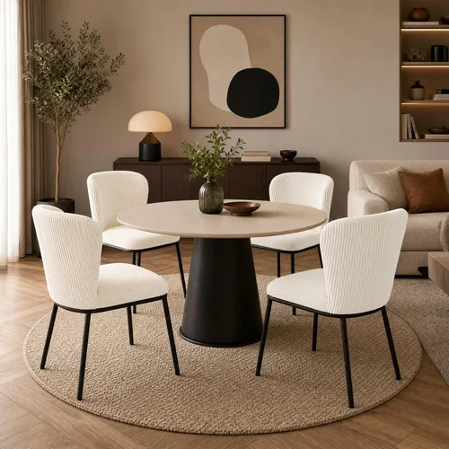 Miniatura 14 de SIMTONAL Juego de 2 sillas de comedor tapizadas, sillas de cocina de pana sin brazos con asiento de espuma viscoelástica, patas de metal negro
