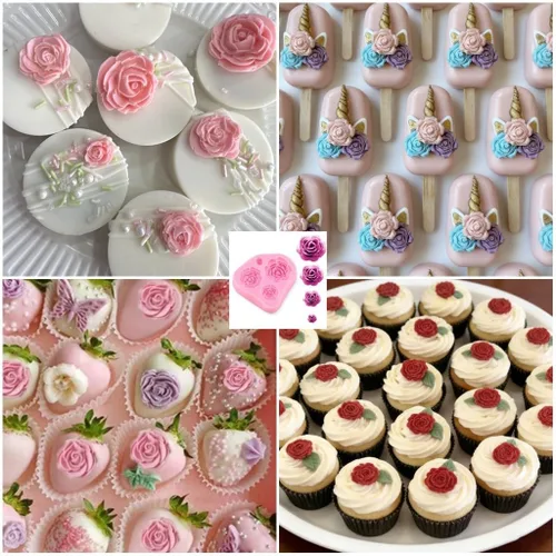 Miniatura 3 de Molde de rosas Molde de silicona para tartas de chocolate Sugarcraft Decorar Fondant Fimo Herramientas 4 Tamaño Rosa 2 Piezas 2 moldes de rosa