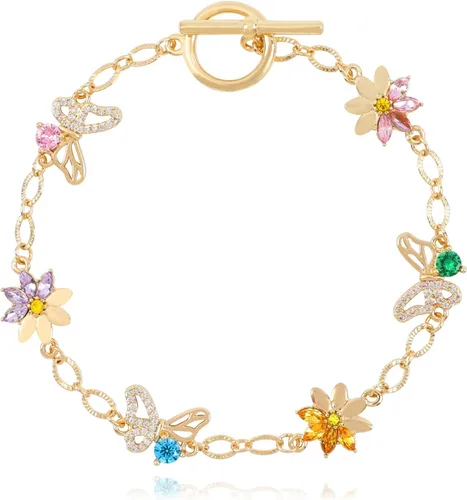 Gold Plated Sunflower Butterfly Chain Bracelet for Women Sunflower Butterfly Chain Bracelet Rhinestone Insect Flower Alloy Bracelet Charms Bracelet