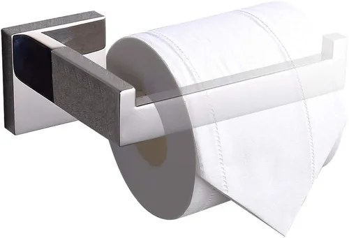 Miniatura 5 de TASTOS Soporte de papel higiénico de cromo pulido SUS304 de acero inoxidable, moderno soporte cuadrado de medio abierto para baño de 5 pulgadas