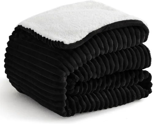 Miniatura 27 de Manta Sherpa para sofá, súper suave y gruesa, manta blanca, mantas cálidas para invierno, manta mullida para sofá cama, forro polar a rayas, crema